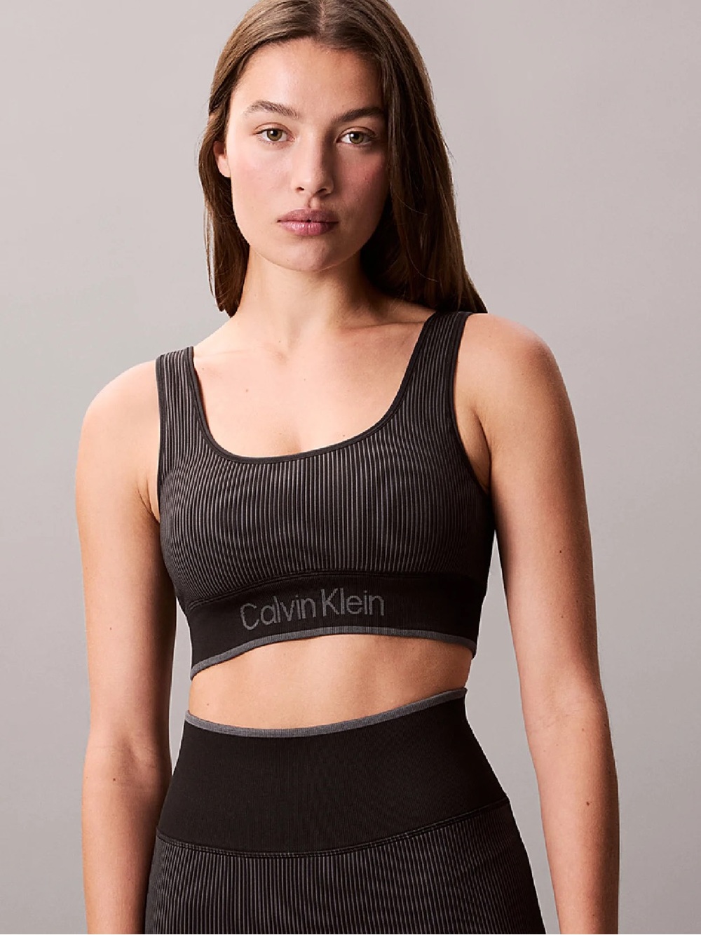 Calvin Klein Dark Grey Ribbed Sports Bra